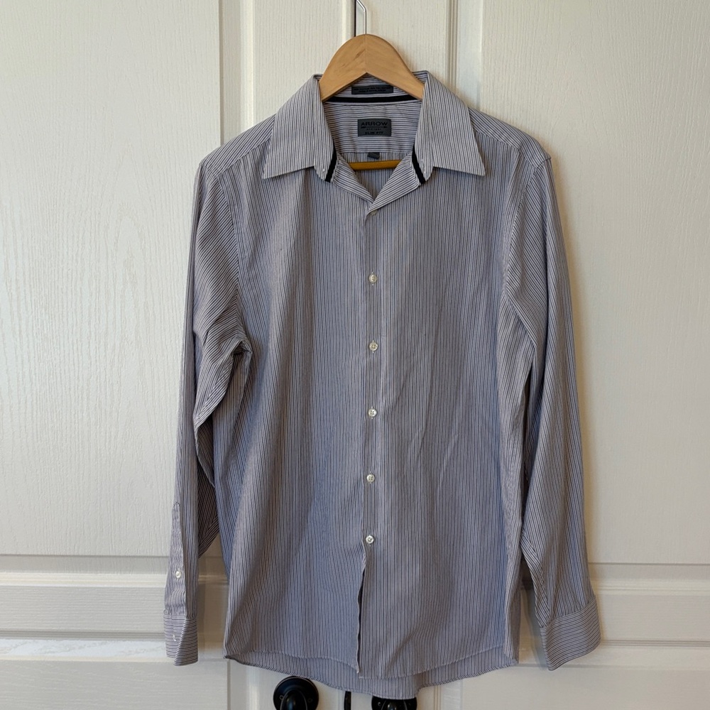 Arrow Men's Light Gray and Purple Pinstripe Dress Shirt